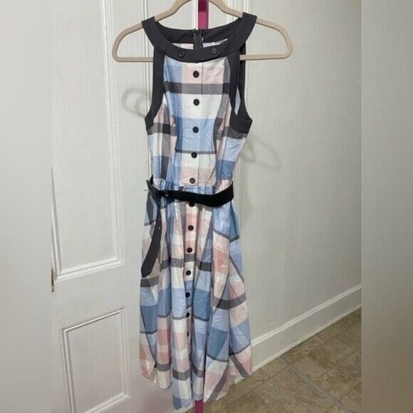 NWOT Unique Vintage Pastel PlaidRetro Pinup Halter Dress - Picture 1 of 6
